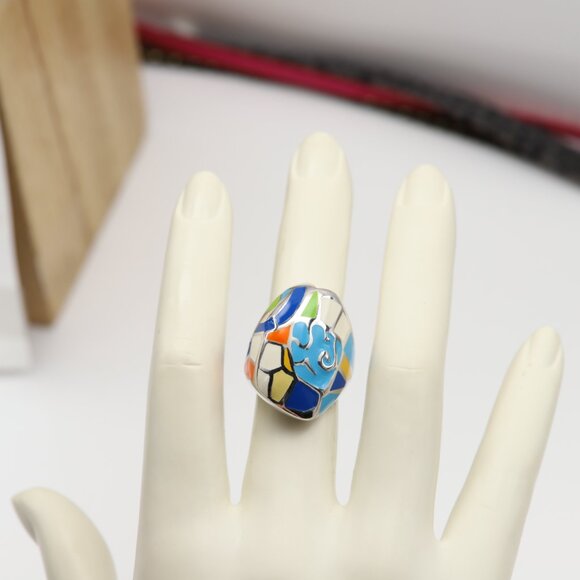 Art Ring Sterling Silver famous artist Enamel Inspired Artistic Ring - Picture 4 of 12